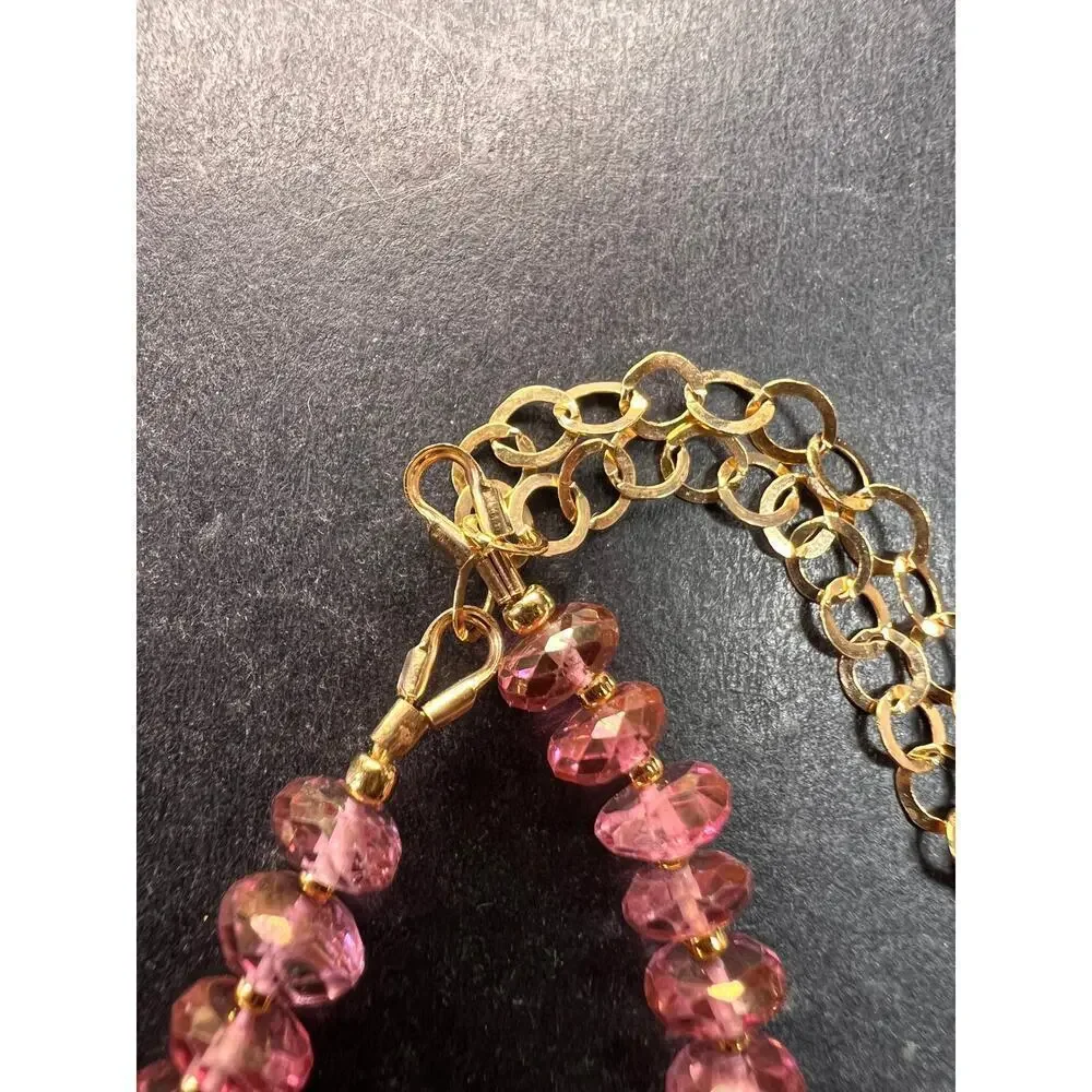 Gold Filled Necklace with Baroque Pearl and Pink Faceted Gemstone Beads